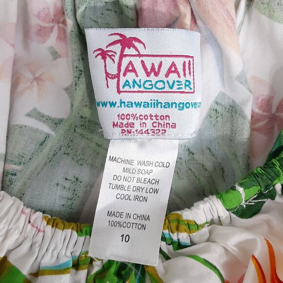 Hawaii Hangover Girls 10 Sun Dress Hibiscus White Tropical Palm Dress Ruffle - Picture 5 of 8